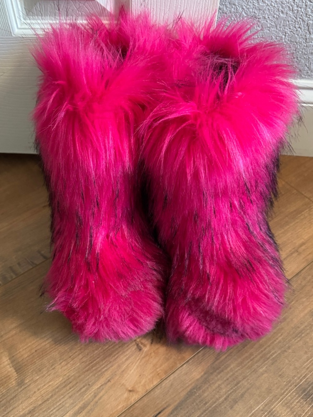 Y2K Fuchsia Faux Fur Heeled Boots - Bold Women's Booties